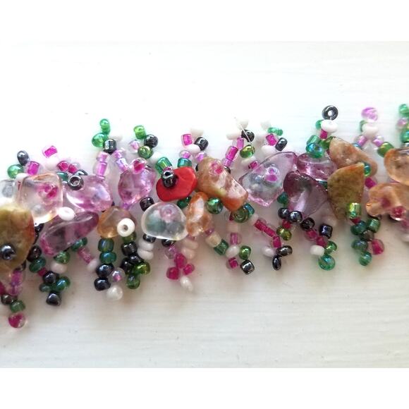Handmade Beaded Bracelet Stones Pink Green Red - Picture 4 of 8
